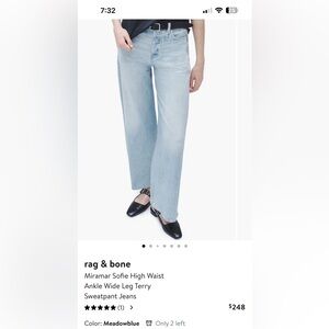 Rag & Bone Miramar Sofie high waist ankle wide leg terry sweatpant jeans! Sz 31